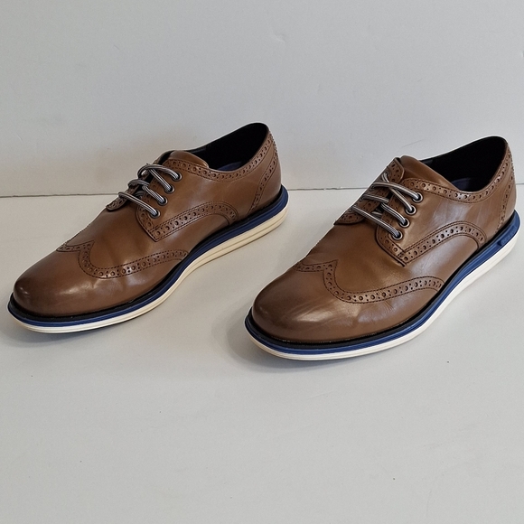 Cole Haan Safari Leather True Blue Ivory Original Grand Lux Wingtip Oxford Sz 8 - Picture 3 of 16